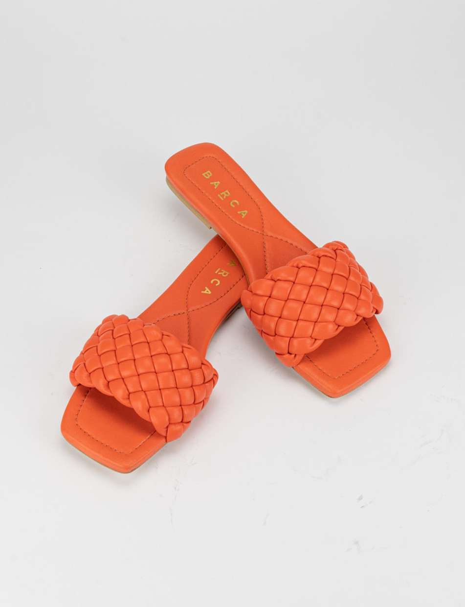 Mules tacón 1 cm naranja cuero