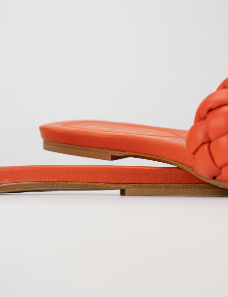 Mules tacón 1 cm naranja cuero