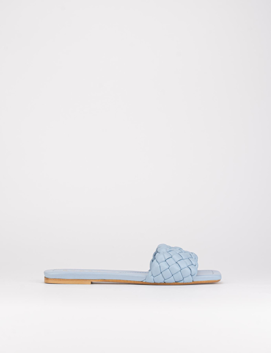 Mules tacón 1 cm turquesa cuero