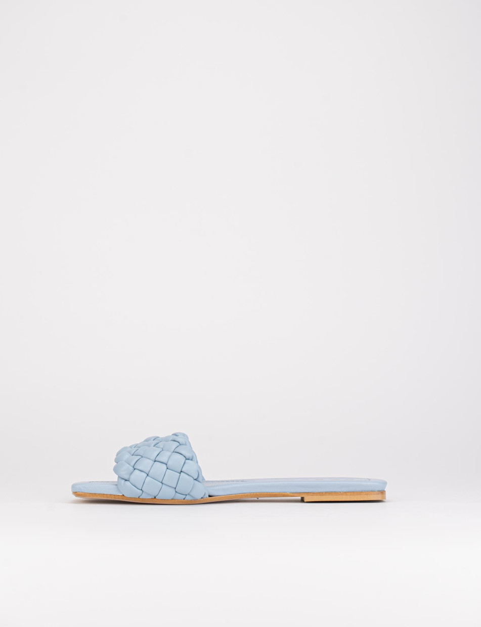 Mules tacón 1 cm turquesa cuero