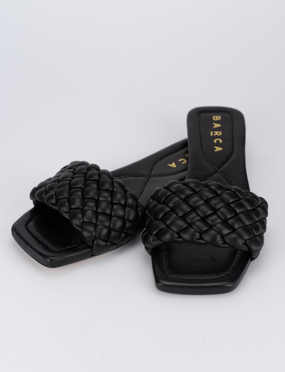 Mules tacón 1 cm negro cuero
