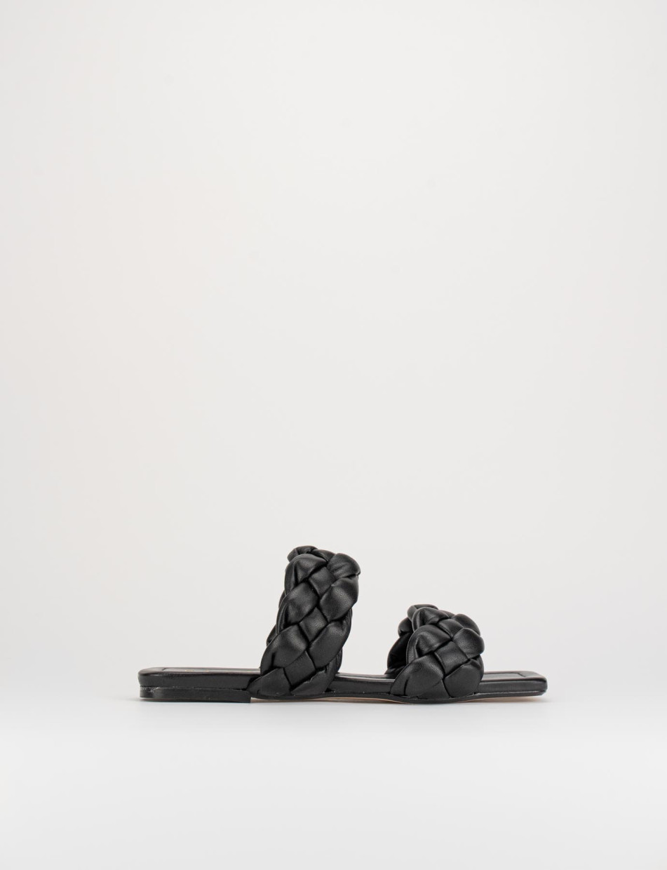 Mules tacón 1 cm negro cuero