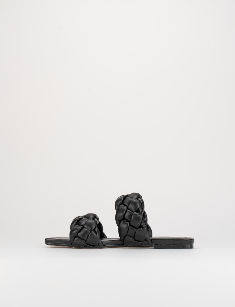 Mules tacón 1 cm negro cuero