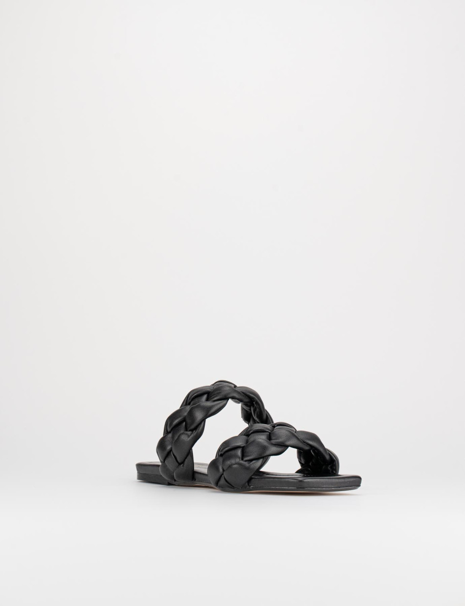 Mules tacón 1 cm negro cuero