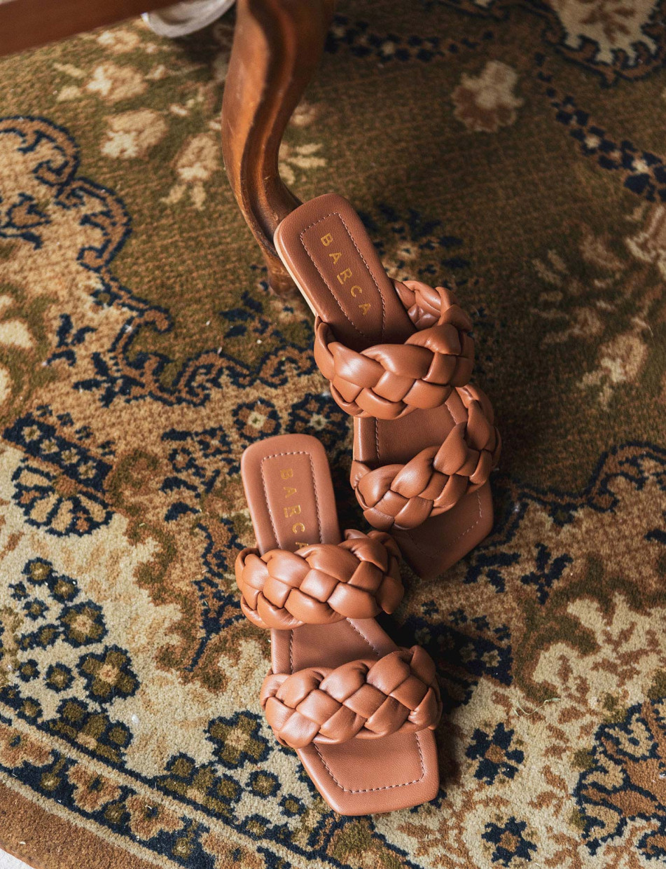Mules tacón 1 cm marrón cuero