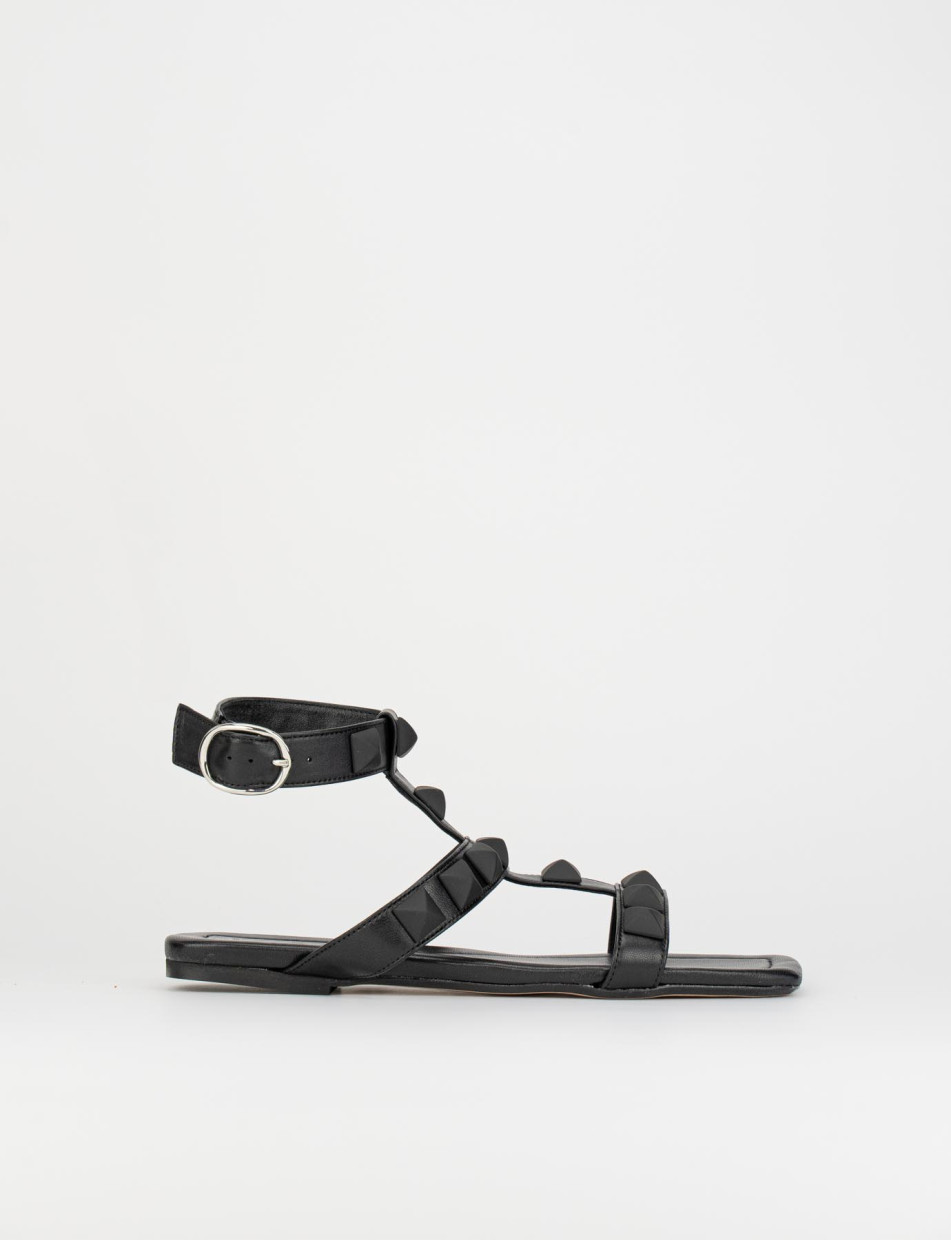 Low heel sandals heel 1 cm black leather