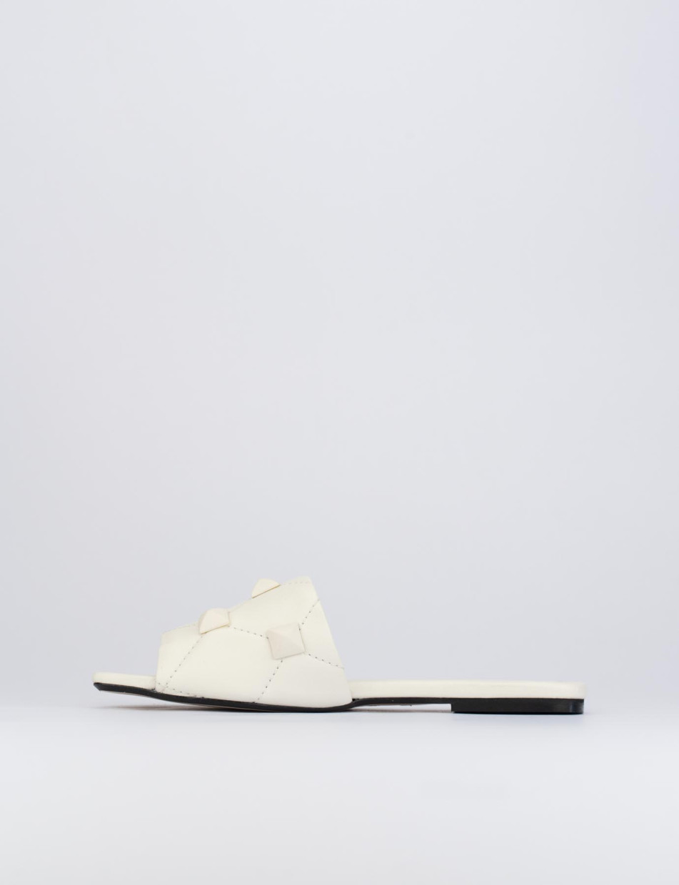 Mules tacón 1 cm blanco cuero