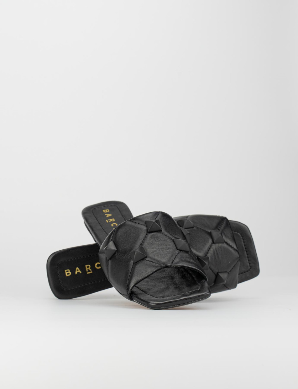 Mules tacón 1 cm negro cuero