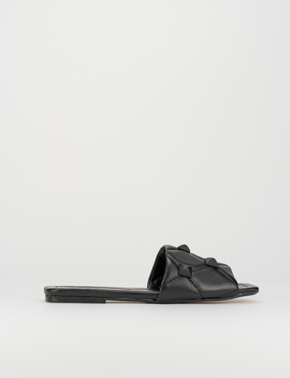 Mules tacón 1 cm negro cuero