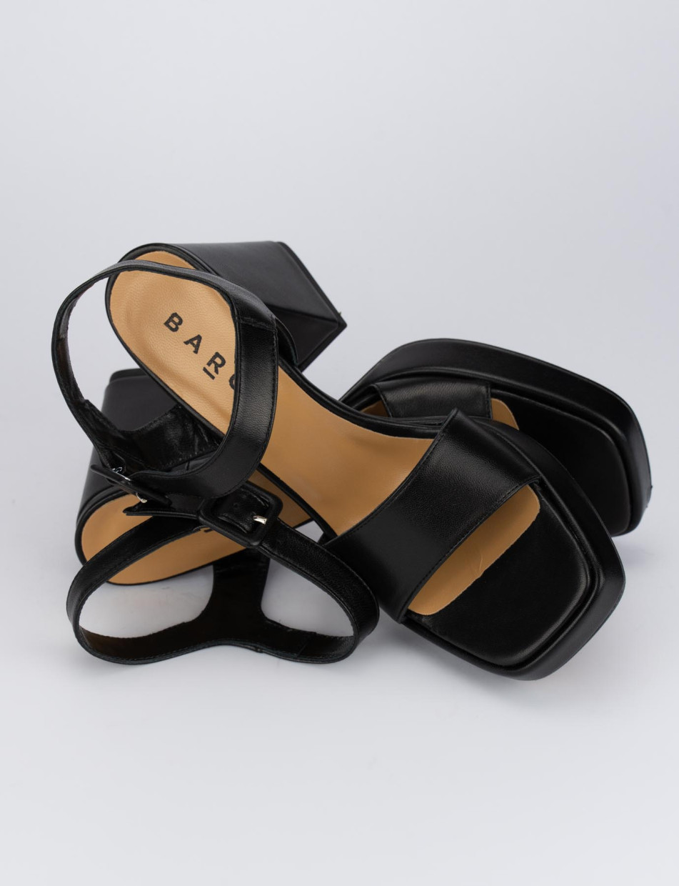 High heel sandals heel 9 cm black leather