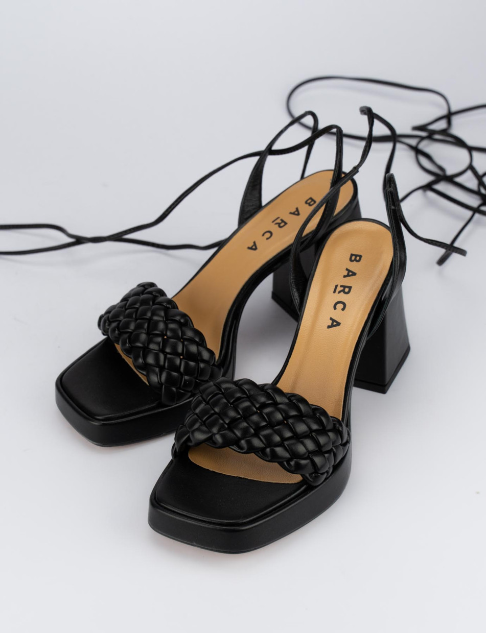 High heel sandals heel 8 cm black leather