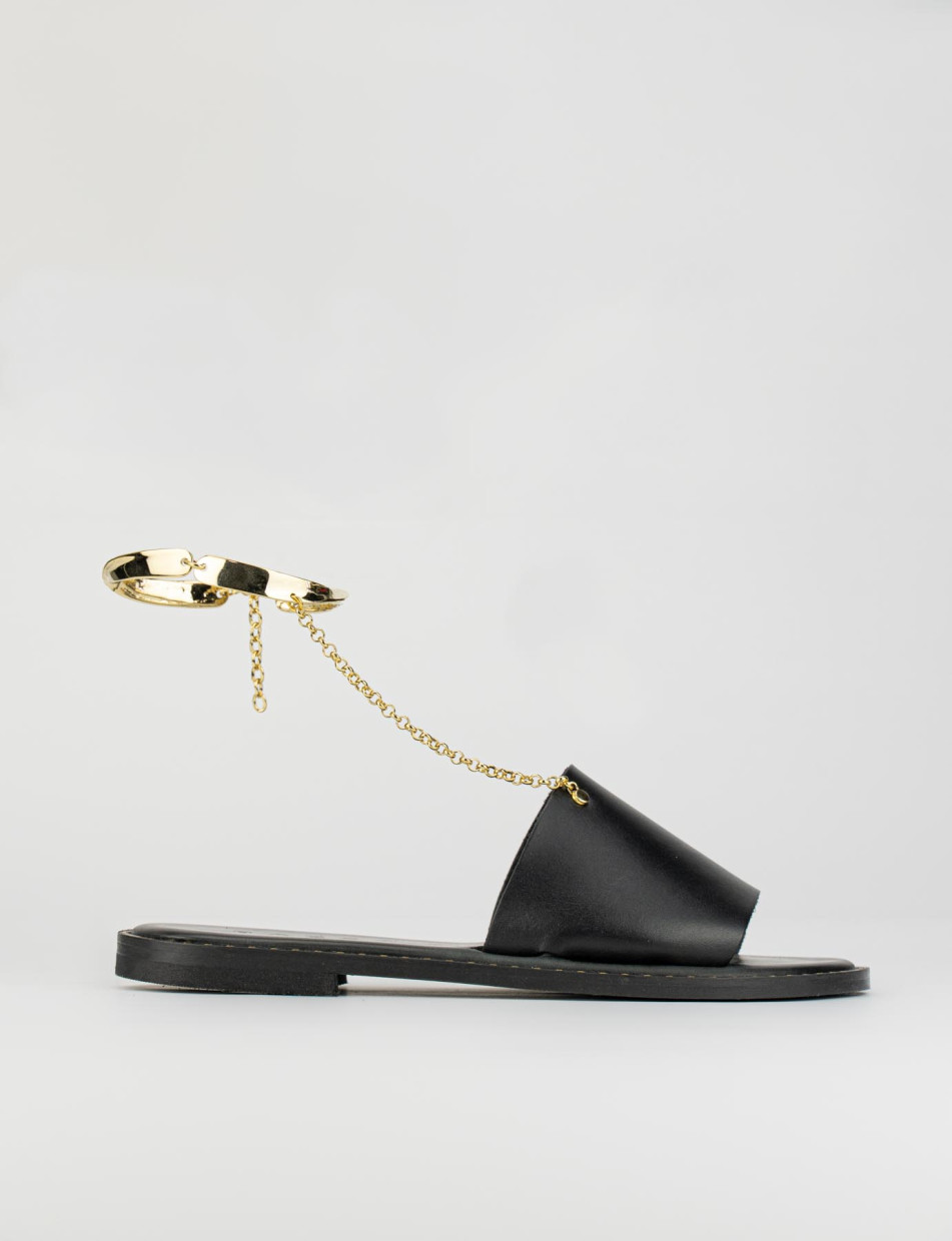 Sandalias de tacón bajo tacón 1 cm negro cuero