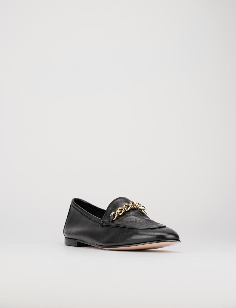 Mocasines tacón 1 cm negro cuero