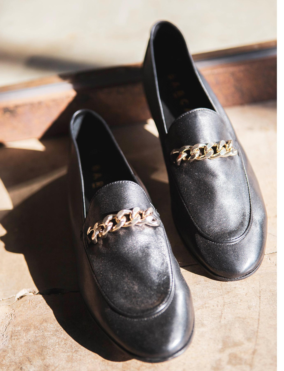 Mocasines tacón 1 cm negro cuero