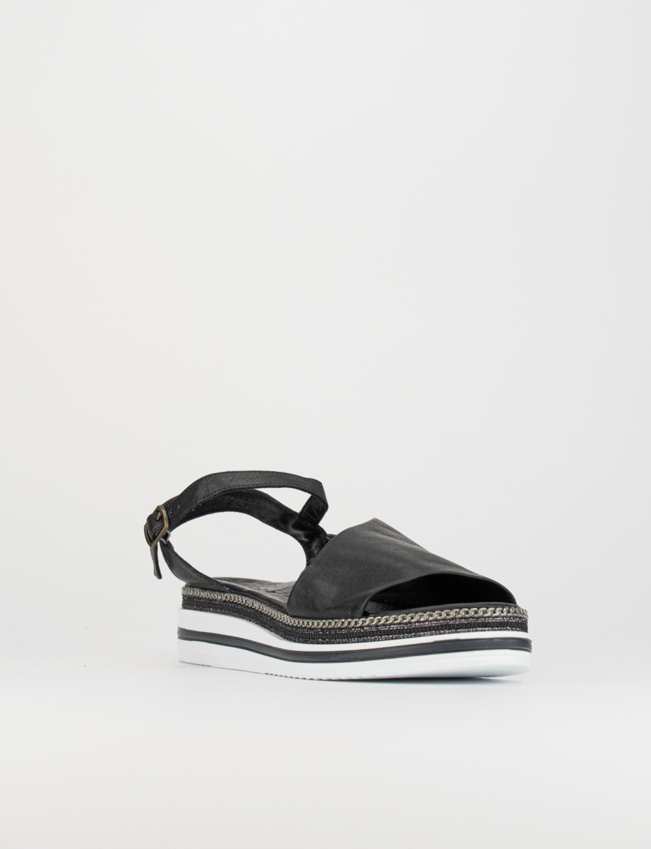Sandalias de cuña tacón 3 cm negro cuero