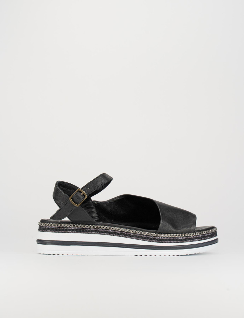 Sandalias de cuña tacón 3 cm negro cuero