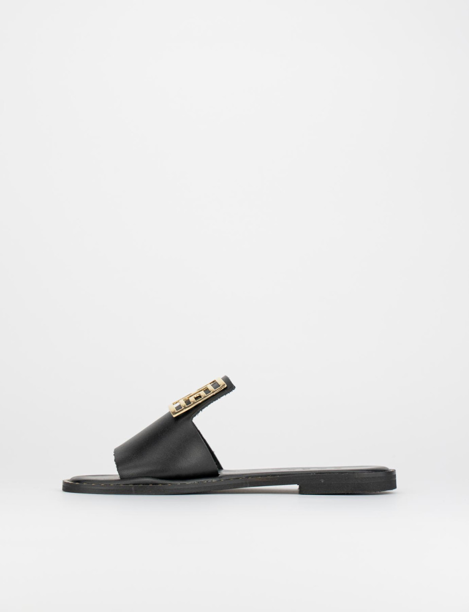 Mules tacón 1 cm negro cuero
