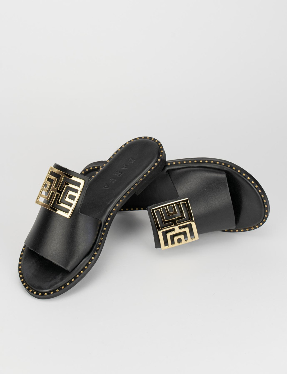 Mules tacón 1 cm negro cuero