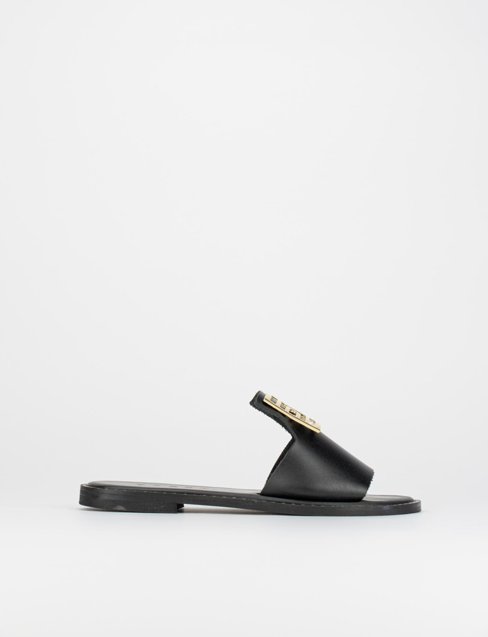 Mules tacón 1 cm negro cuero