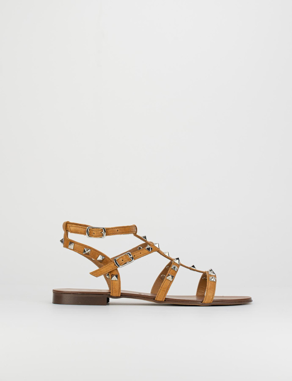 Sandalias de tacón bajo tacón 1 cm marrón cuero