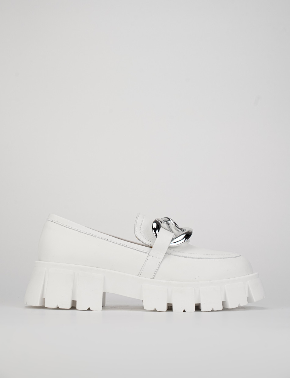 Mocasines tacón 1 cm blanco cuero