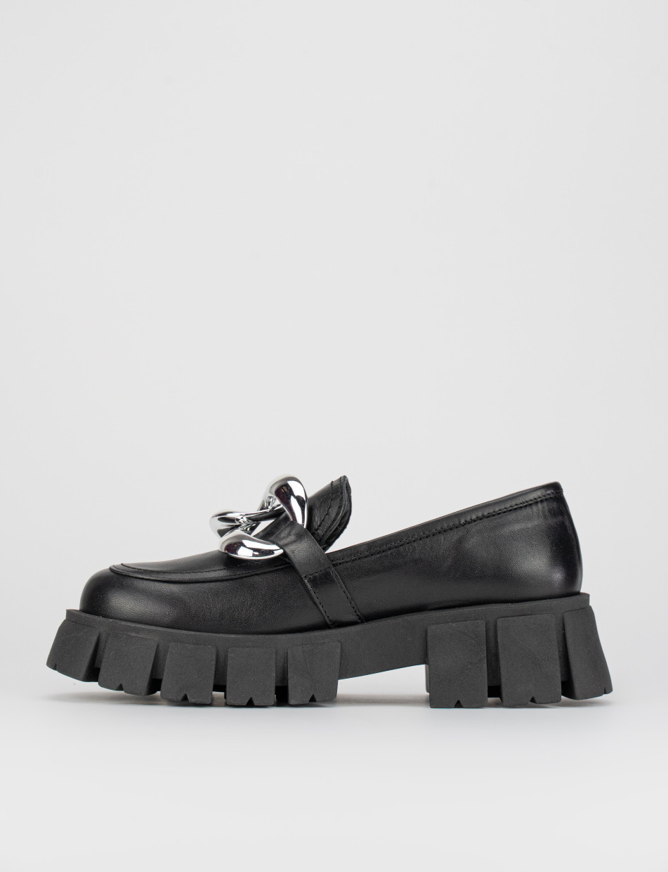 Mocasines tacón 1 cm negro cuero