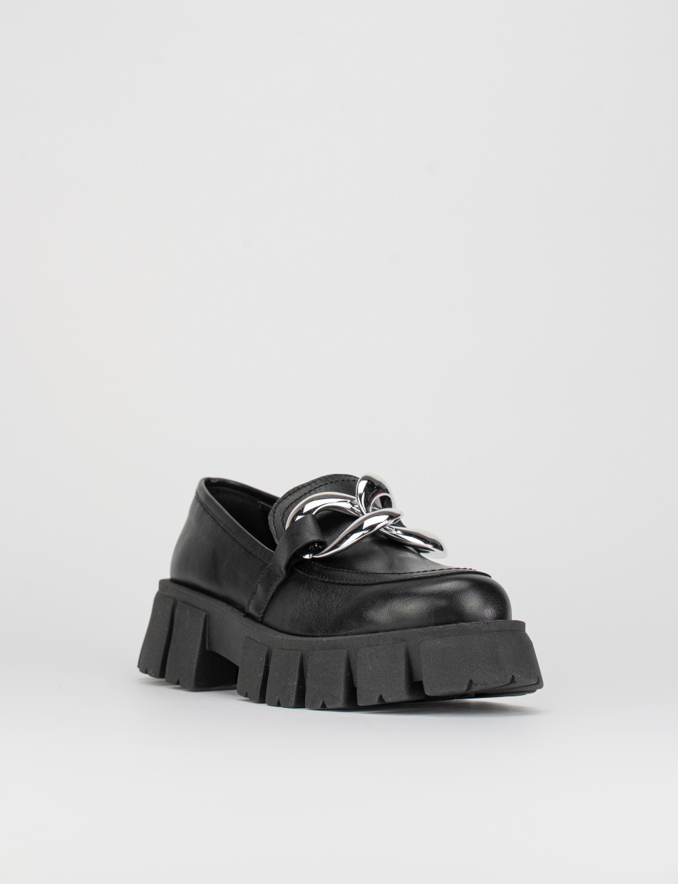 Mocasines tacón 1 cm negro cuero