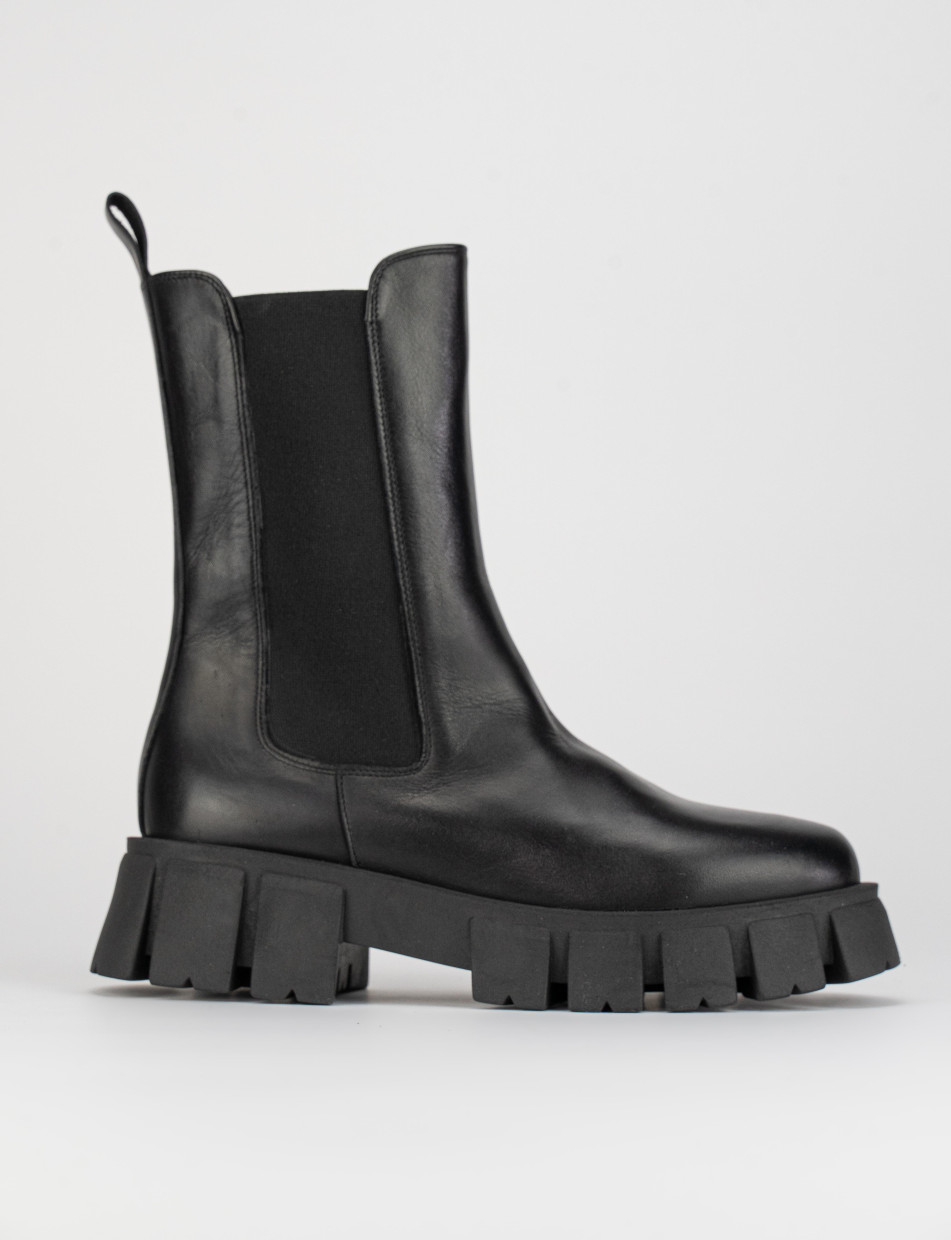 Botines de tacón bajo tacón 1 cm negro cuero
