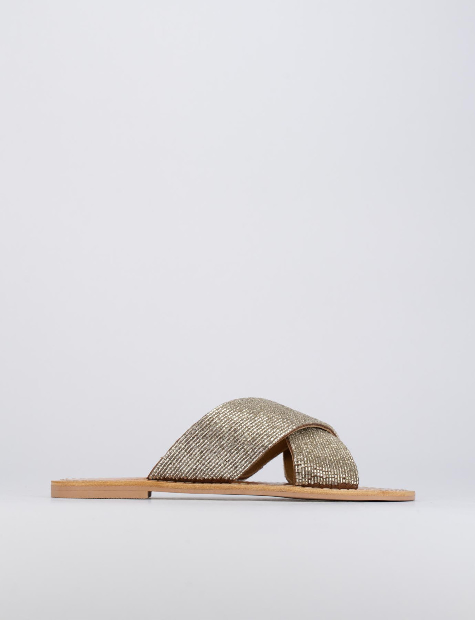 Mules tacón 1 cm plata cuero