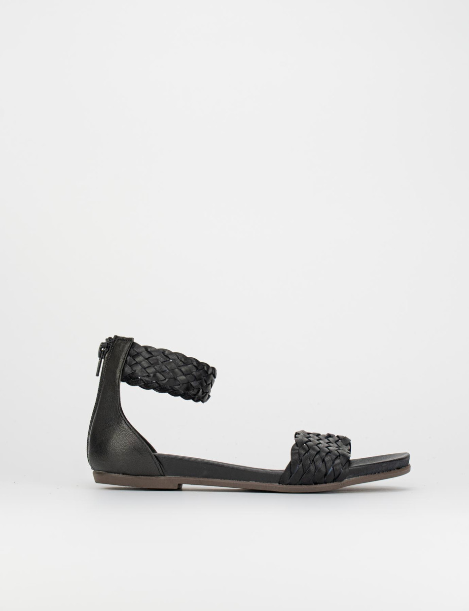 Sandalias de tacón bajo tacón 1 cm negro cuero