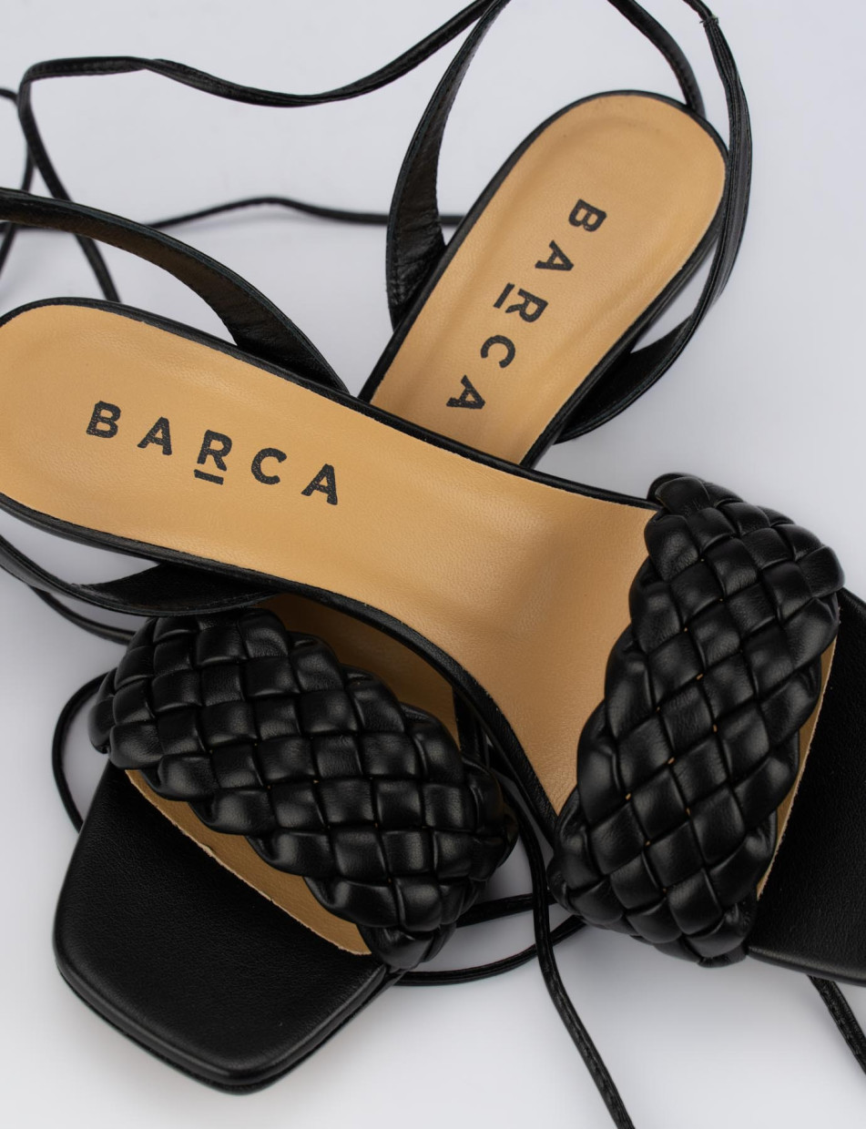 Sandalias de tacón alto tacón 8 cm negro cuero