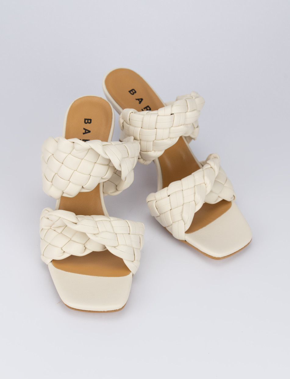 Mules tacón 7 cm blanco cuero