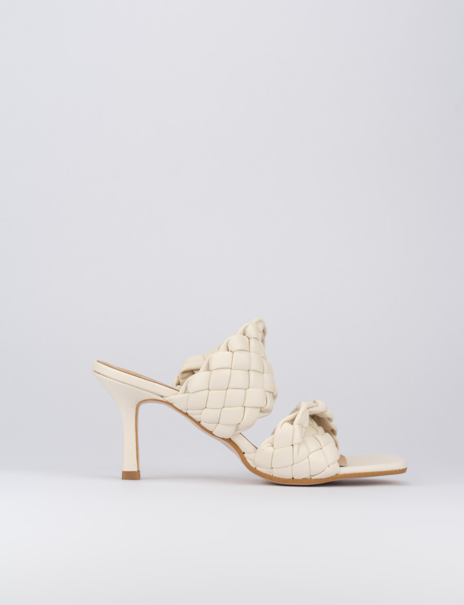 Mules tacón 7 cm blanco cuero