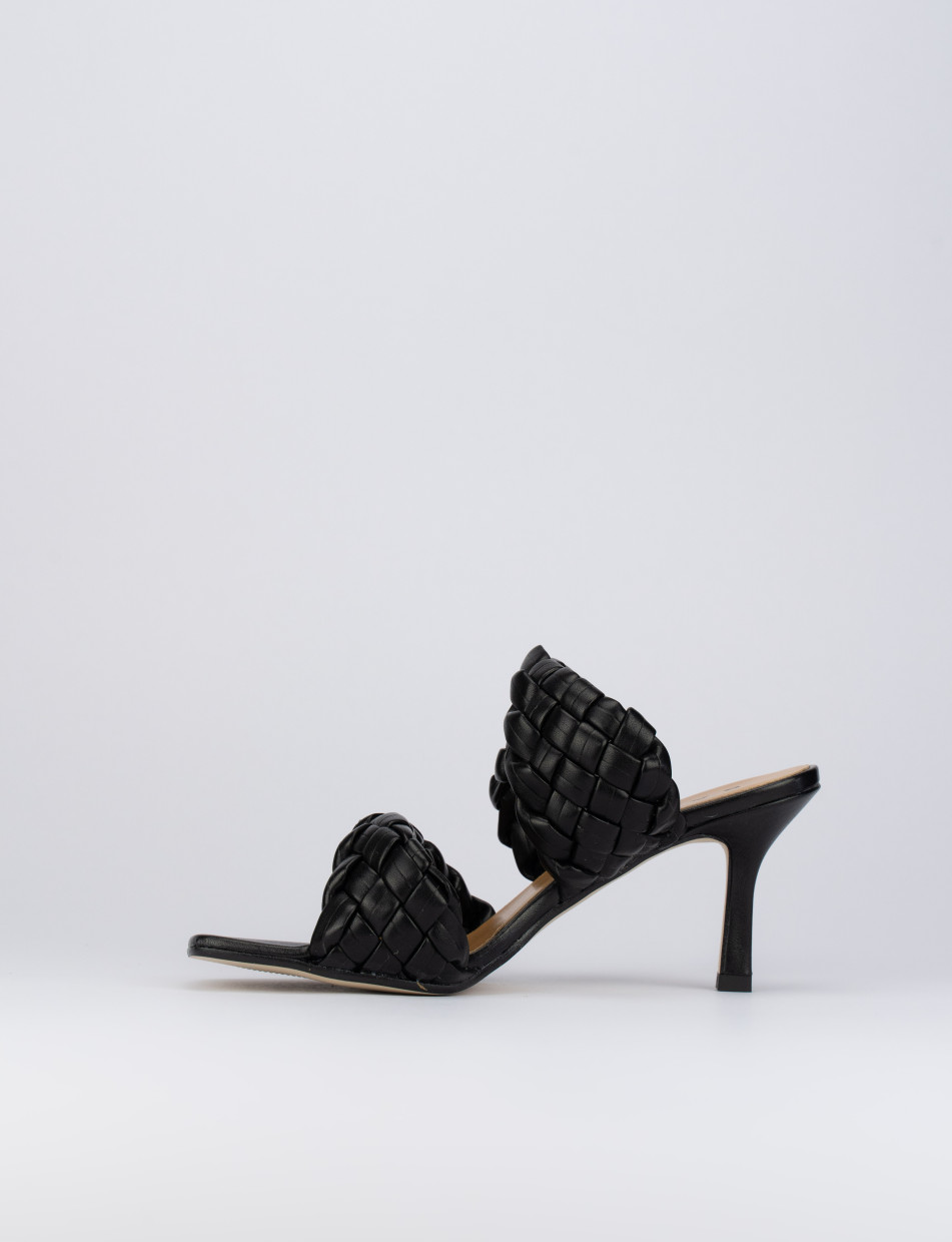 Mules tacón 7 cm negro cuero