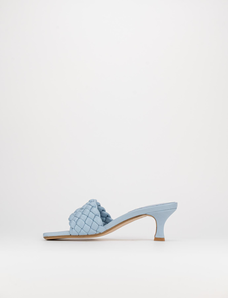 Mules tacón 5 cm turquesa cuero