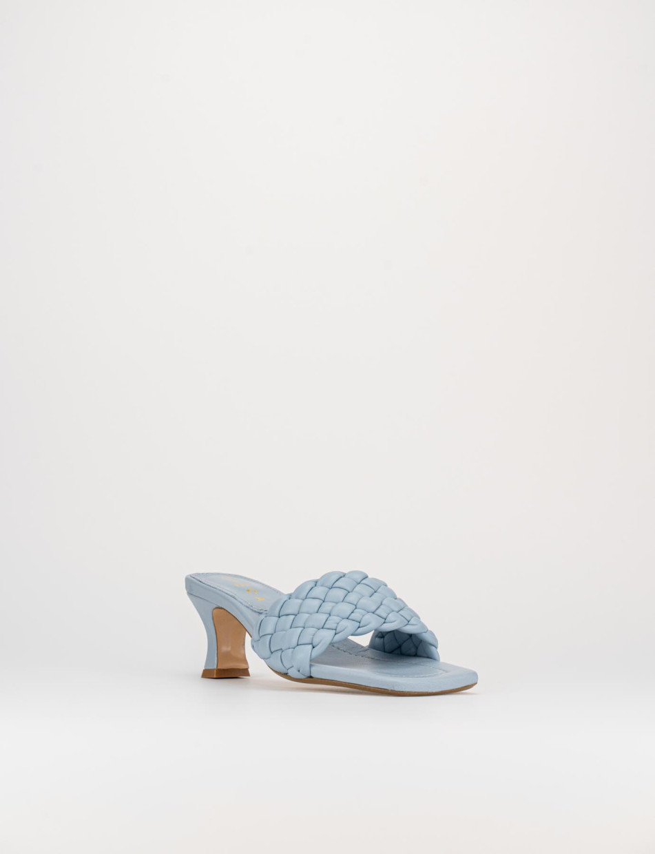 Mules tacón 5 cm turquesa cuero