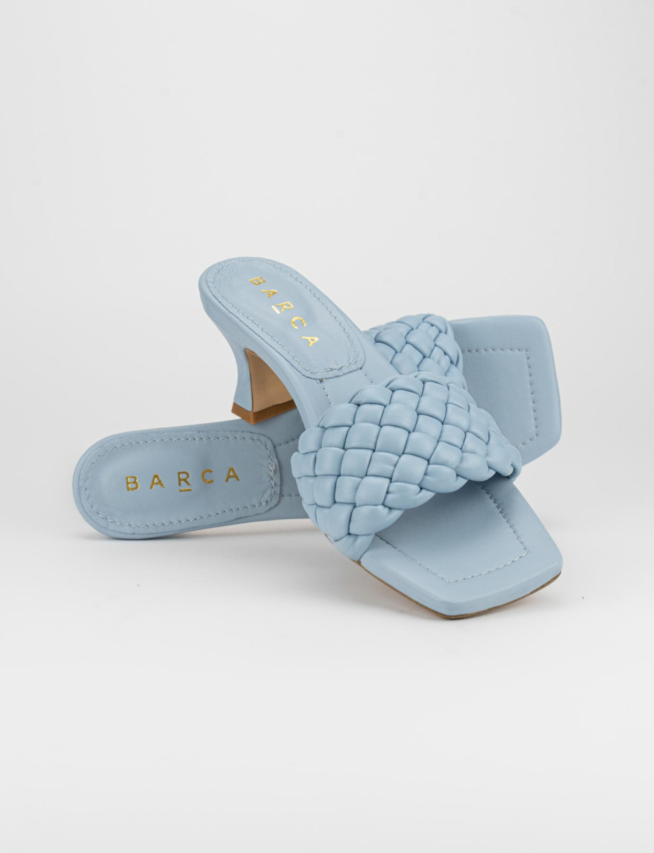 Mules tacón 5 cm turquesa cuero