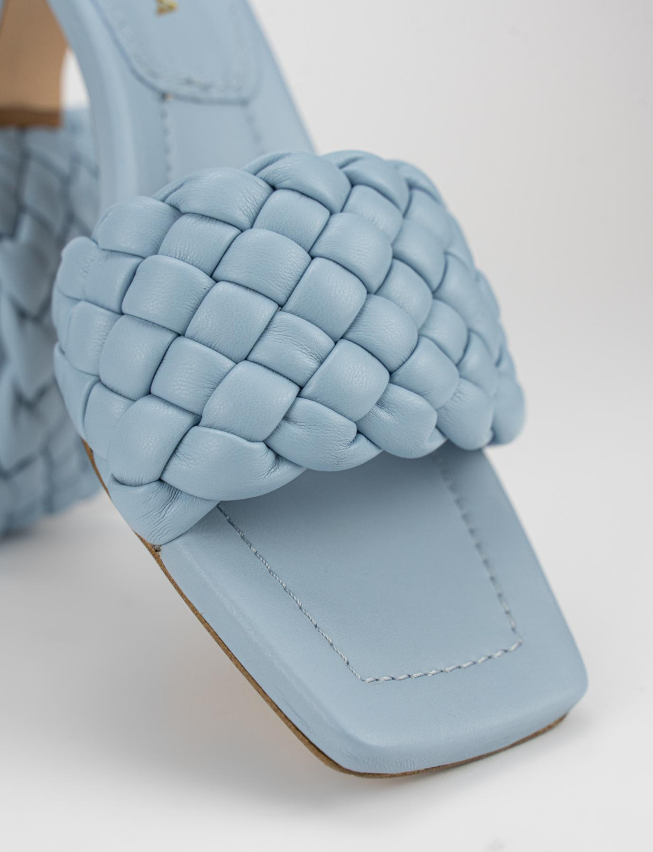 Mules tacón 5 cm turquesa cuero