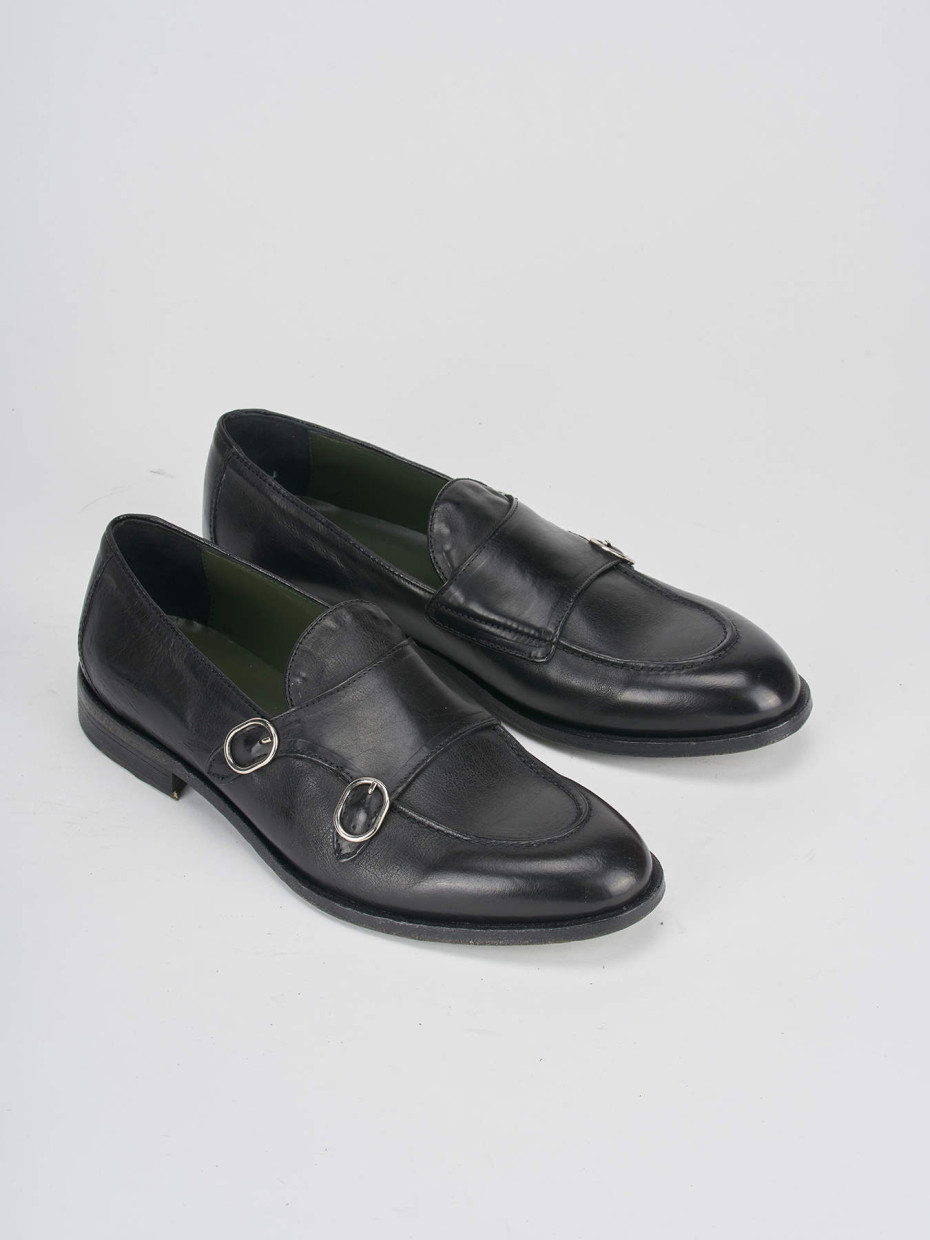 Mocasines tacón 1 cm negro cuero