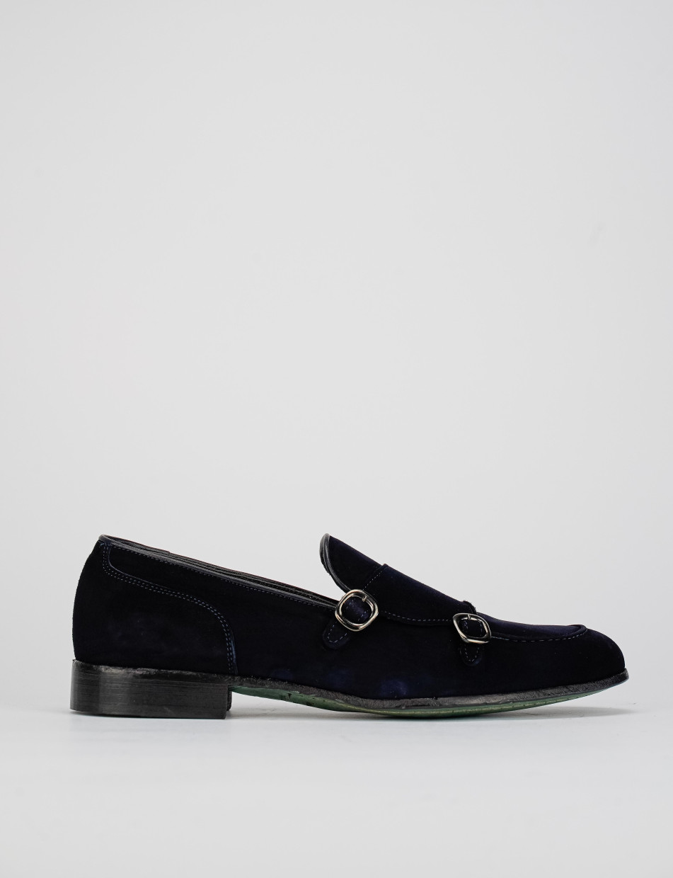 Mocasines tacón 1 cm azul ante