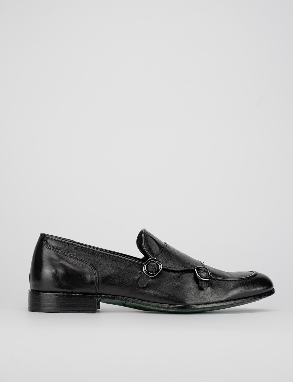 Mocasines tacón 1 cm negro cuero