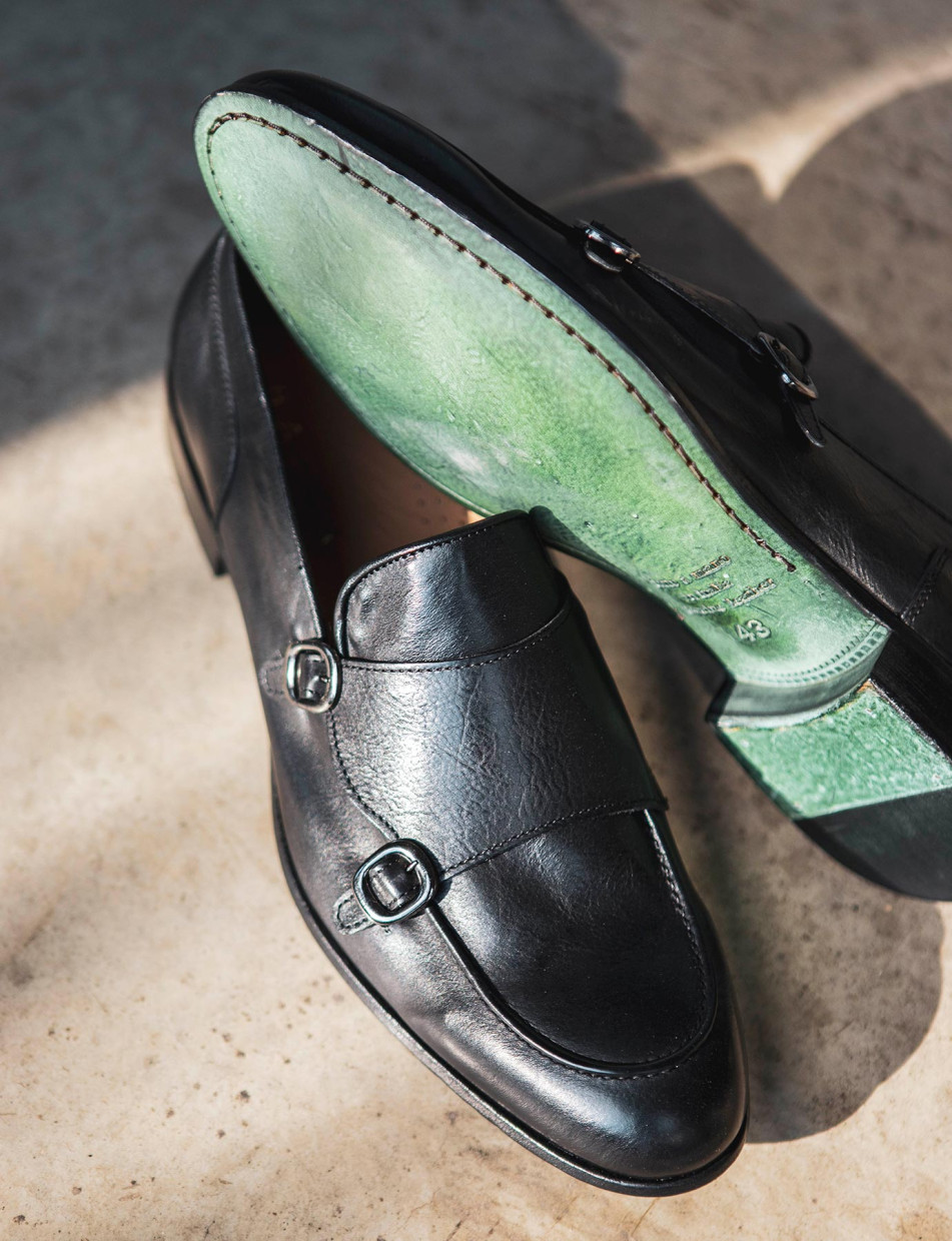 Mocasines tacón 1 cm negro cuero