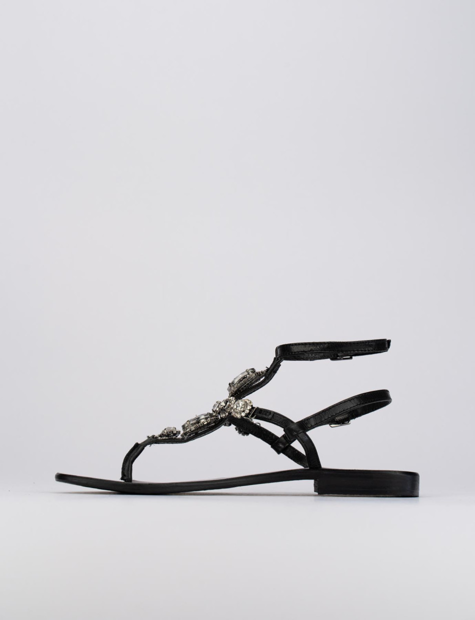 Flip flops heel 1 cm black leather