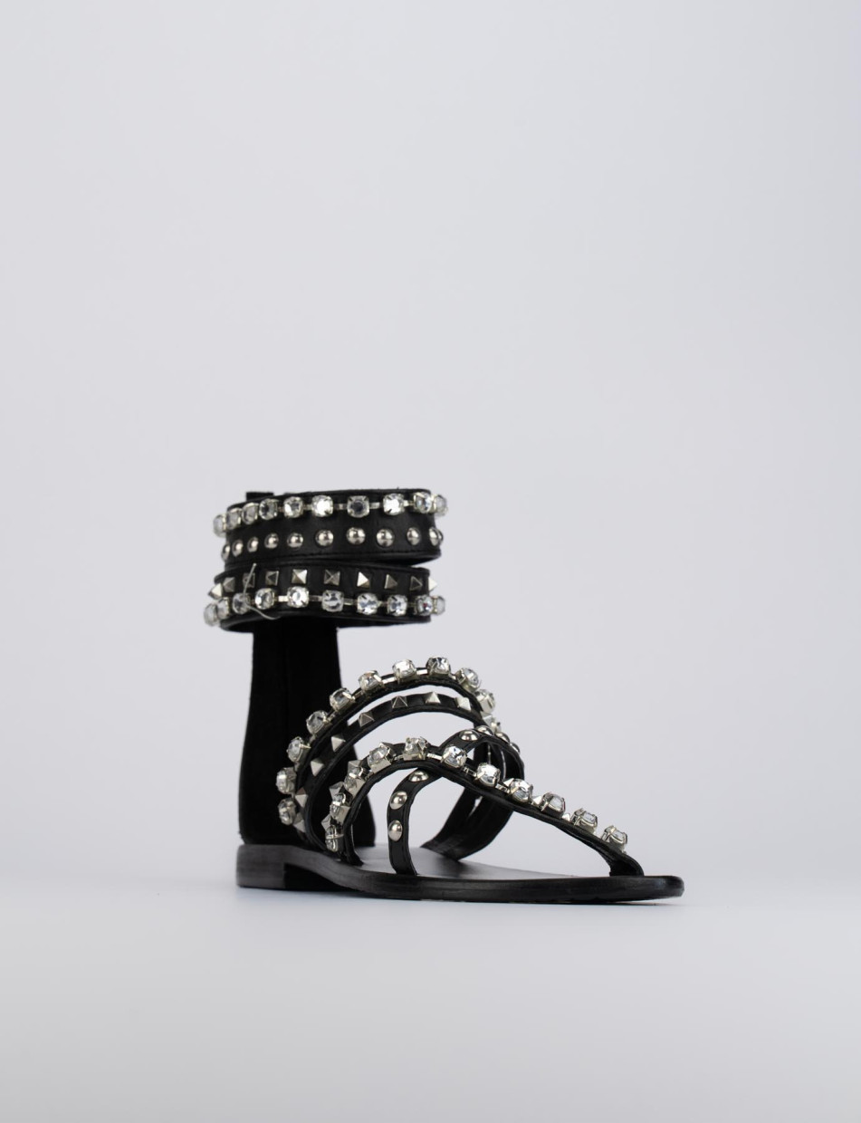 Low heel sandals heel 1 cm black leather