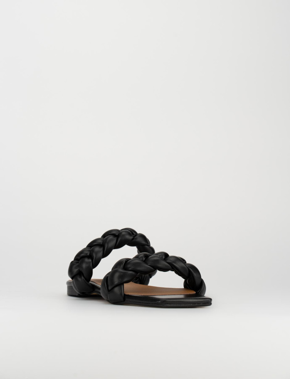 Mules tacón 1 cm negro cuero