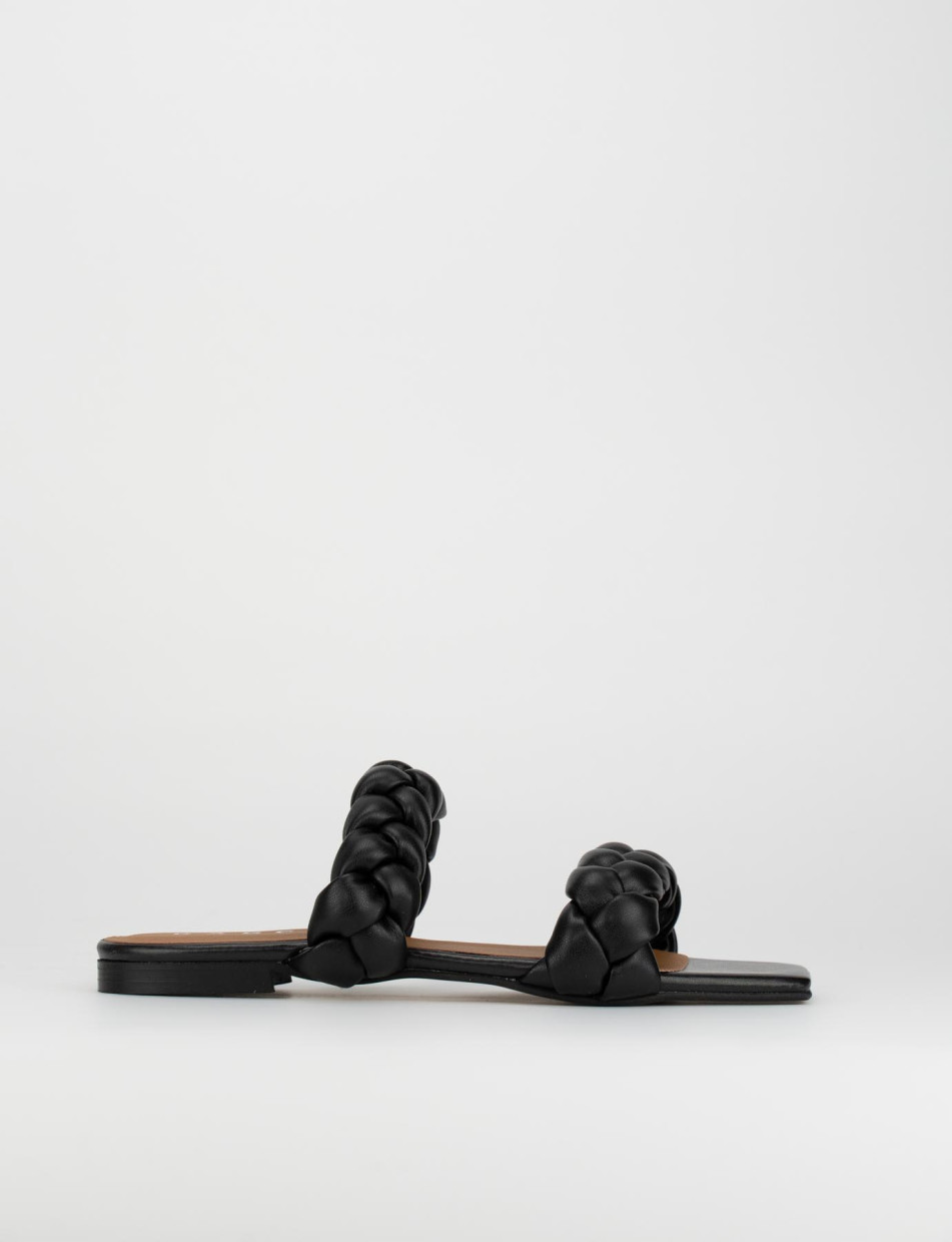 Mules tacón 1 cm negro cuero