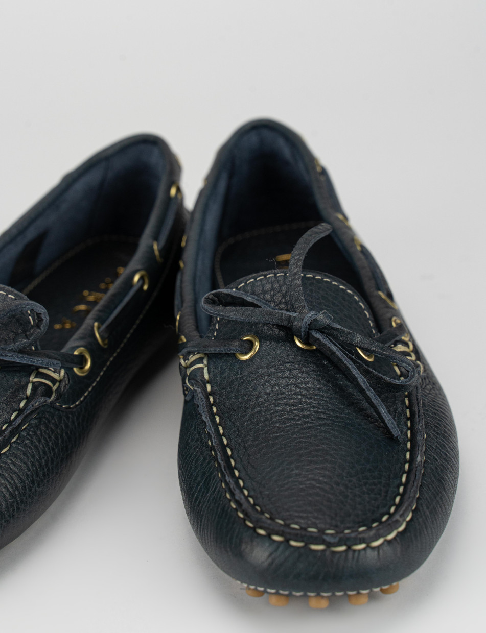 Mocasines tacón 1 cm azul cuero