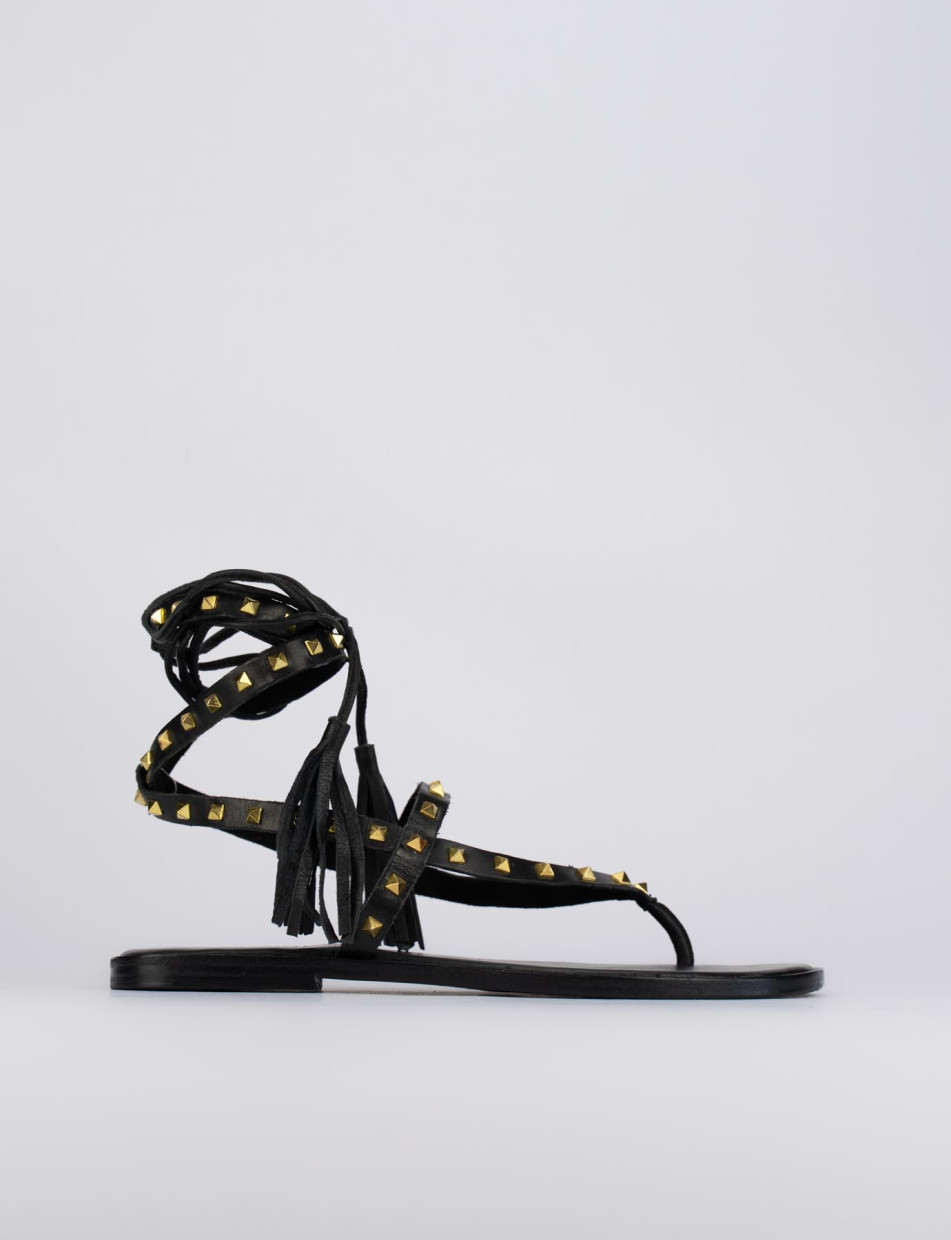 Sandalias de dedo tacón 1 cm negro cuero