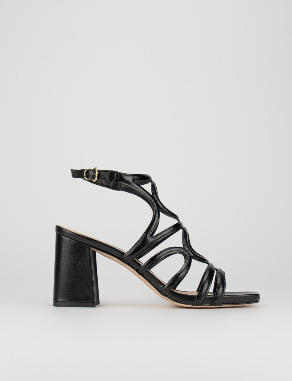 High heel sandals heel 8 cm black leather
