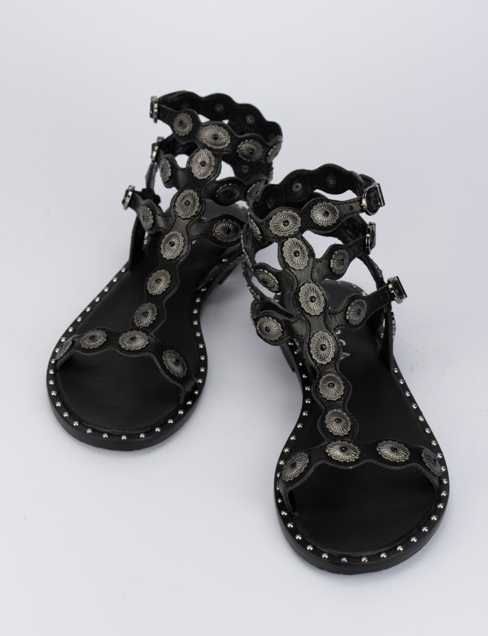 Low heel sandals heel 1 cm black leather
